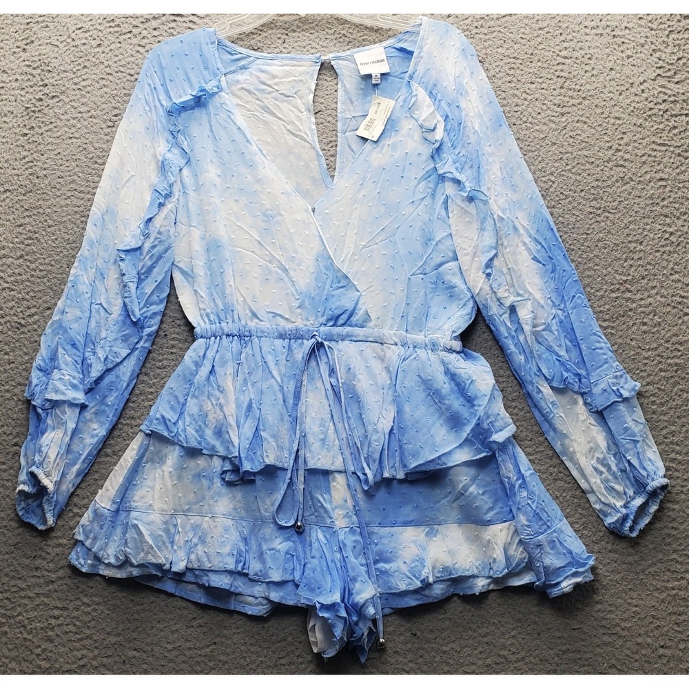 Skylar + Madison Romper Womens Medium Multi Tie Dye Swiss Dot Tie Waist Ruffle